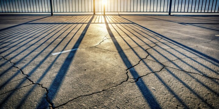 Sunlit Shadows on a Cracked Pavement Surface with Parallel Bars Cast from a Metal Fence