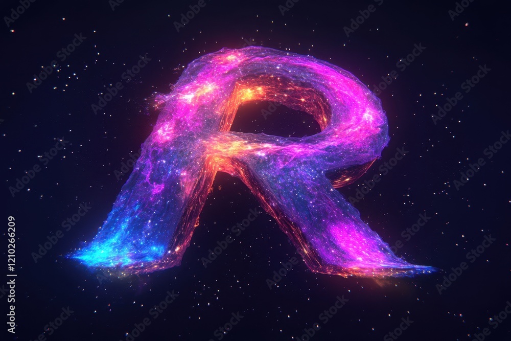 Poster a colorful letter r is floating in space