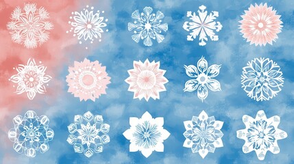 Watercolor Floral Mandala Designs Pink Blue White Flower Patterns