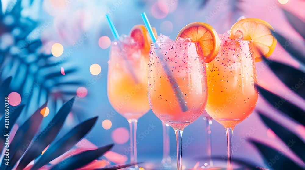Poster visually stunning cocktail party design featuring sparkling gradients vibrant abstract patterns and 