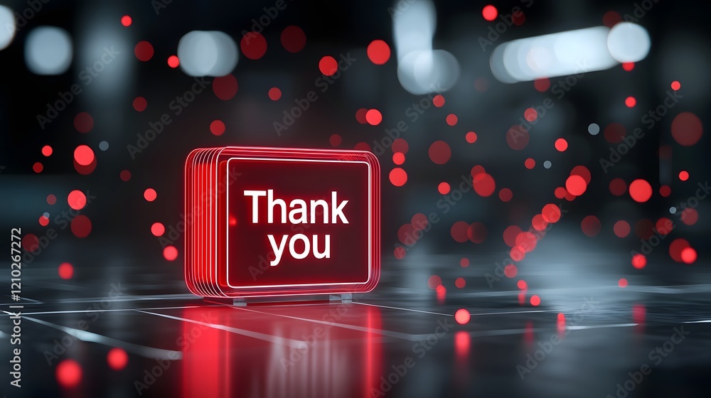 Poster Futuristic 3D of a vibrant red Thank You message surrounded by shimmering particles a festive bokeh effect and a dynamic high tech background  This digital artwork conveys a sense of gratitude