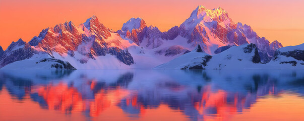 Obraz premium Sunset snow peaks reflect lake