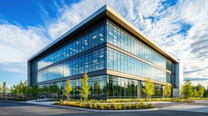 Obraz premium Stunning architectural detail of a modern office building with clean lines and glass windows, symbolizing industrial success.