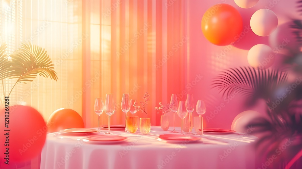 Poster joyful and modern party design featuring vibrant color gradients abstract cheerful patterns and a pl