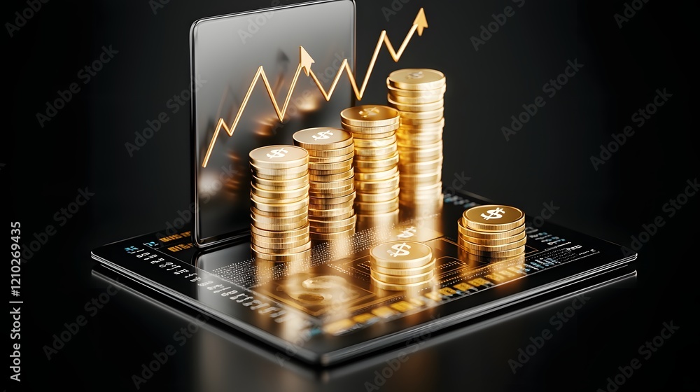Poster Upward market trends and financial growth visualization with arrows icons and 3D graph elements showcasing the concept of investment success profitable business and economic development