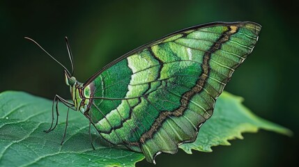Obraz premium The elusive leaf butterfly perched gracefully on a green leaf, with its camouflage perfectly mimicking the foliage.