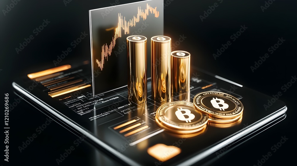Poster futuristic visual representation of financial business progress with dynamic charts graphs and glowi