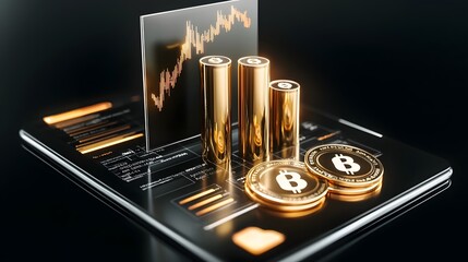 Futuristic visual representation of financial business progress with dynamic charts graphs and glowing currency symbols on a conceptual success background  Illustrates data analytics wealth