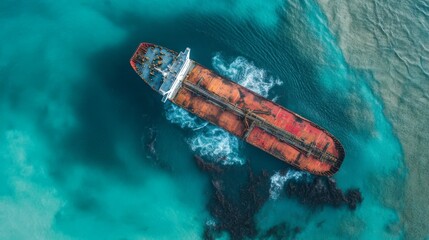 Oil spilling into the water from a giant fracked tanker 