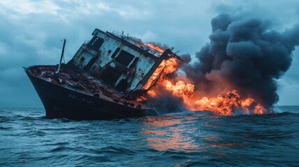 Oil spilling into the water from a giant fracked tanker 
