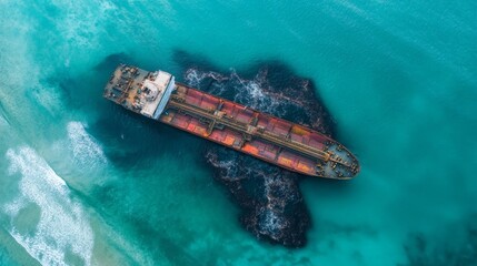 Oil spilling into the water from a giant fracked tanker 