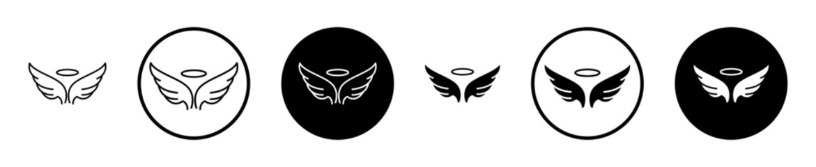 Angel icon set in black filled and stroke line style.