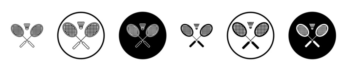 Badminton icons set in black filled and stroke line style
