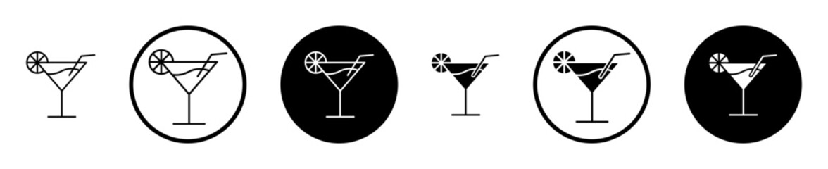 Citrus Martini glass icon set in black filled and stroke line style.