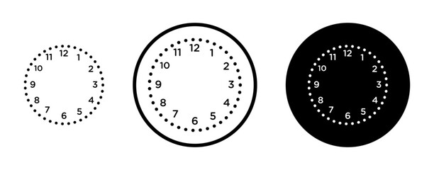 Clock face icon set in black filled and stroke line style.