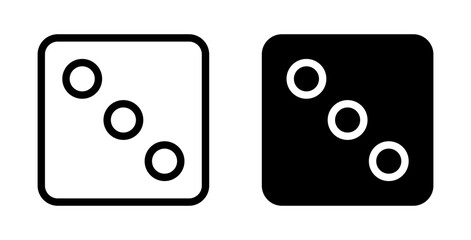 Dice three icon set in black filled and stroke line style.