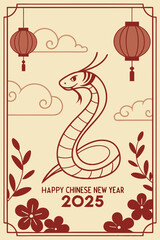 Obraz premium celebration of Chinese New Year 2025, highlighting the Year of the Snake. With bright colors and traditional elements like red lanterns and elegant snake motifs. Creaeted with generative AI.