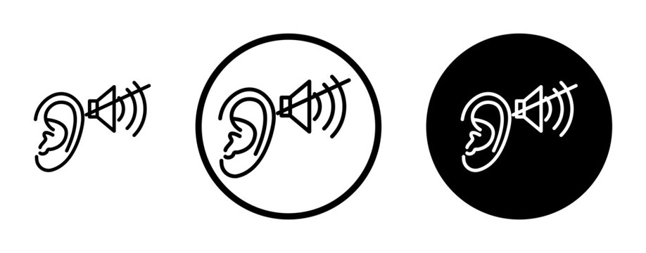 Ear deaf icon set in black filled and stroke line style.