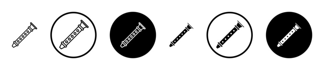 Flute icon set in black filled and stroke line style.