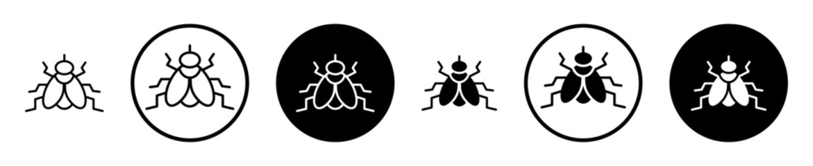 Fly insect icon set in black filled and stroke line style.