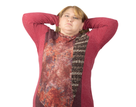 Relaxed Woman Leaning Back with Hands Behind Head