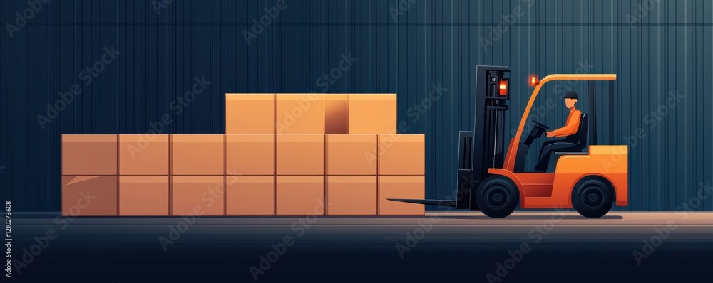 Poster a forklift is transporting stacked boxes in a warehouse, showcasing efficient logistics and material