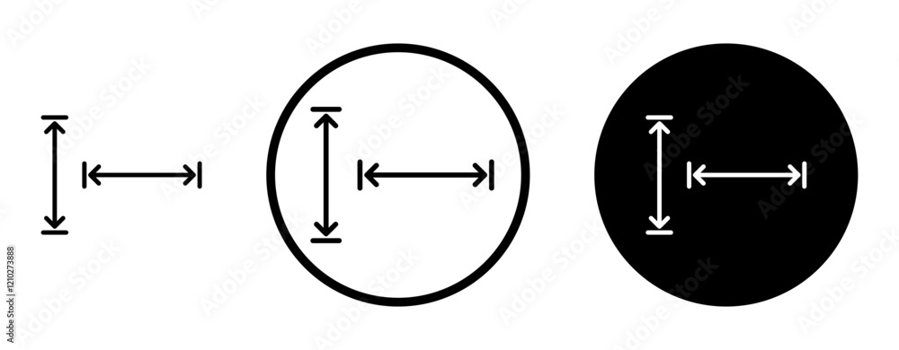 Aufkleber height and width icon set in black filled and stroke line style.