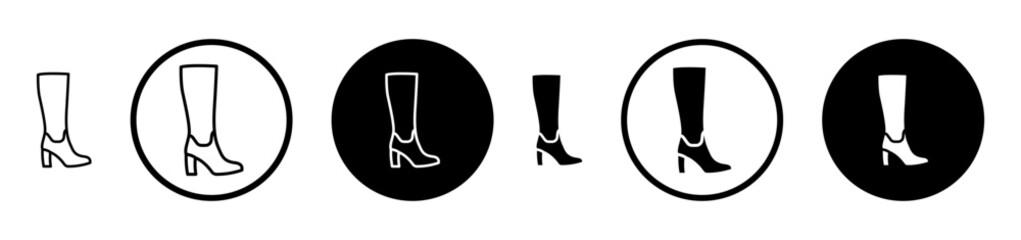 Heeled Boot icon set in black filled and stroke line style.