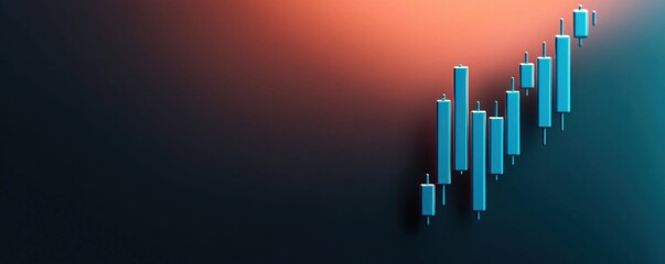 A stylized graphic depicting rising financial bars against a gradient background, symbolizing growth and market trends.