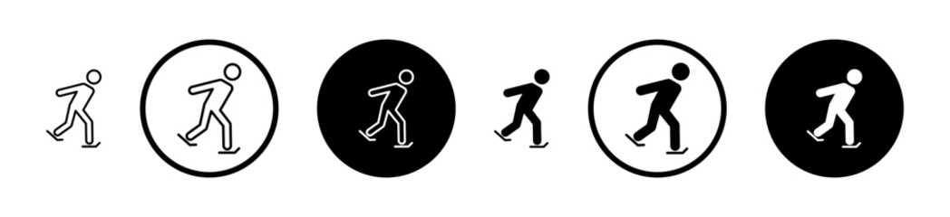 Ice skate icon set in black filled and stroke line style.