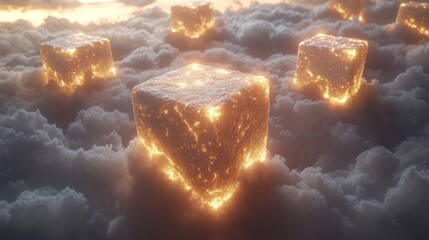 Glowing Cubes in Sunset Cloudscape