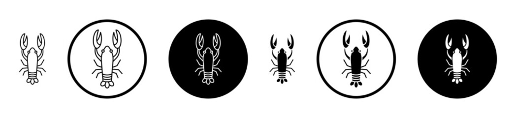 Lobster icon set in black filled and stroke line style.