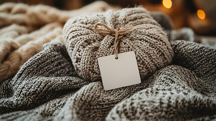 Fototapeta premium A blank white laundry label on a casual denim shirt, with the rugged texture of the fabric and visible stitching details creating contrast