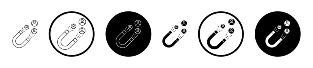 Magnet user icon set in black filled and stroke line style.