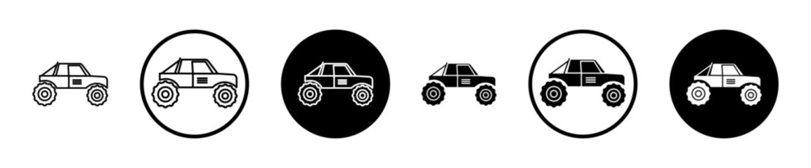 Monster truck icon set in black filled and stroke line style. © Ranveer