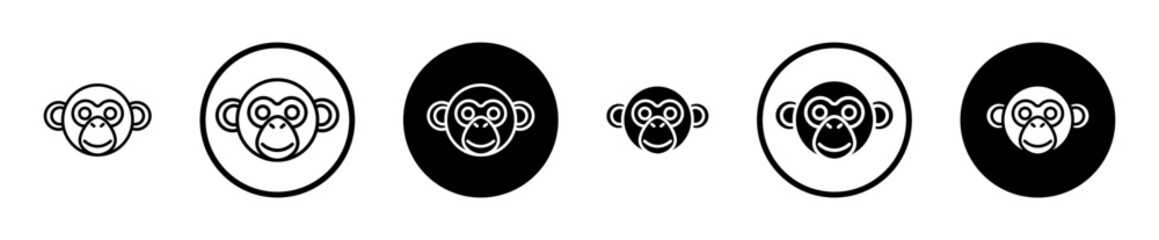Monkey icon set in black filled and stroke line style.