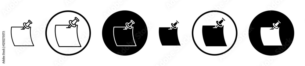 Poster note sticky icon set in black filled and stroke line style.