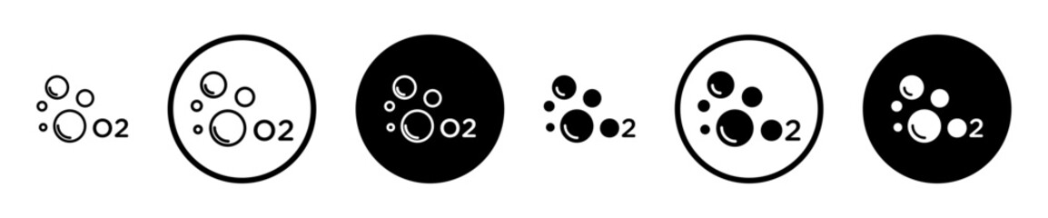 Oxygen O2 icon set in black filled and stroke line style.
