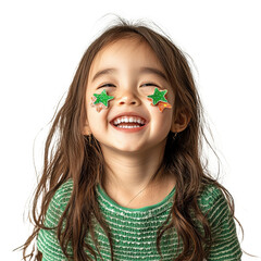 Joyful child with star stickers indoor portrait png playfulness bright environment close-up view