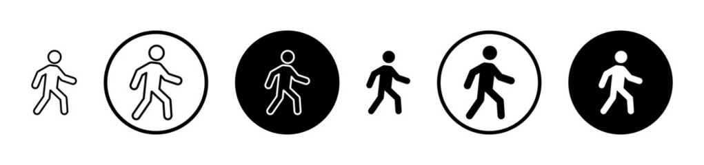 Person walking icon set in black filled and stroke line style.