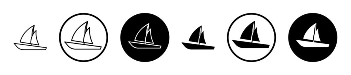 Sailboat icon set in black filled and stroke line style.