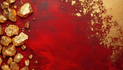 Golden Nuggets on Red Background: Luxury, Wealth, and Opulence