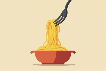 Spaghetti on Fork and in Orange Bowl