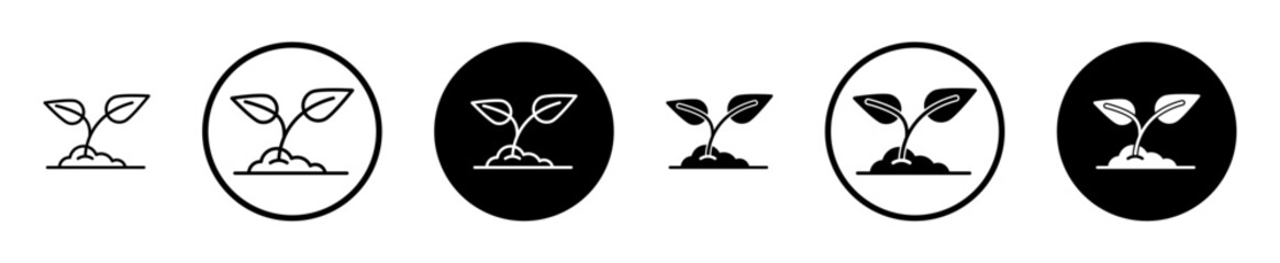 Seedling icon set in black filled and stroke line style.