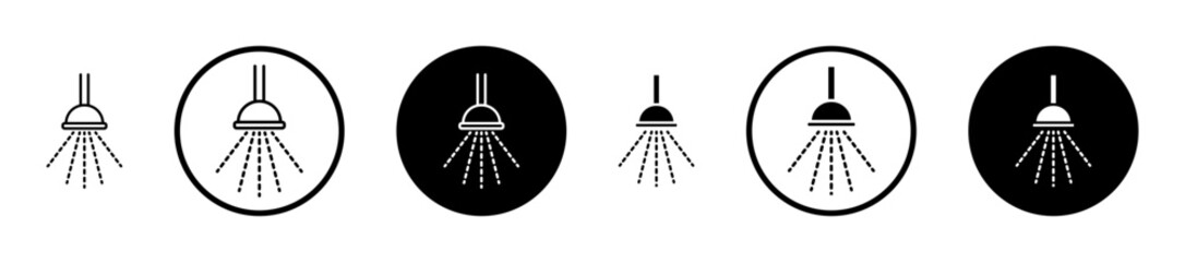 Shower down icon set in black filled and stroke line style.