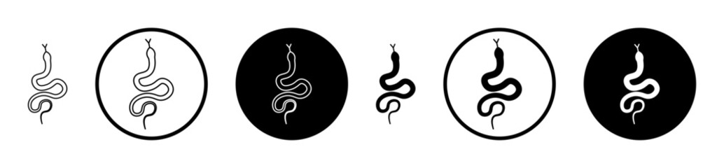 Snake icons set in black filled and stroke line style