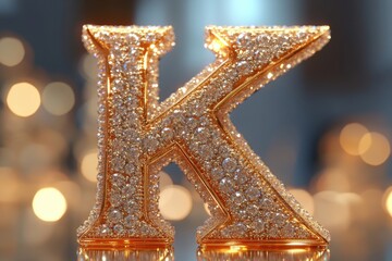 A large, sparkling letter K made out of small, shiny diamonds