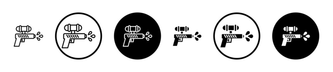 Squirt gun icon set in black filled and stroke line style.
