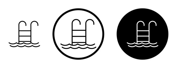 Swimming pool icon set in black filled and stroke line style.