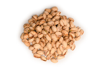 Tasty pistachios isolated on a white background.